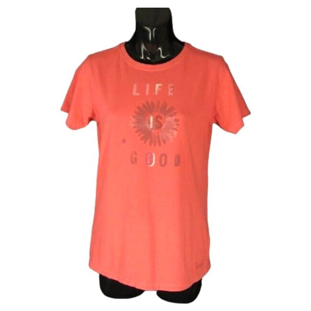 Life is Good Shirt XS Coral Pink Cotton Knit Top Daisy Flower